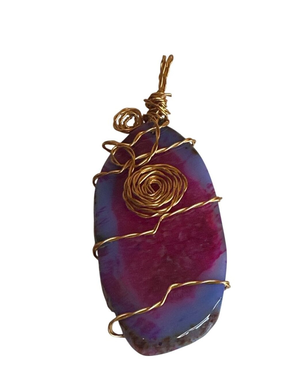 Handcrafted Wire-Wrapped Pink & Purple Agate Pendant Boho Chunky Statement
